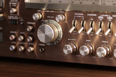 Vintage Audio Stereo Gear Setup Copper Front Panel with Large Volume Control Knob and other...
