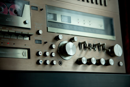 Vintage Audio Stereo Gear Setup Copper Front Panel with Large Volume Control Knob and other...