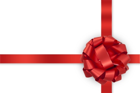 gift red bow with ribbons isolated on white background の写真素材