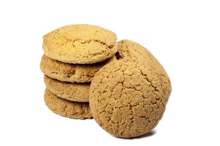 tower of oatmeal cookies on a white backgroundの写真素材