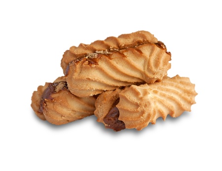 Trio of cookies with jam isolated on white backgroundの写真素材