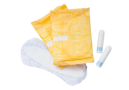 Tampons and napkins isolated on white background - healthcare and medicine. の写真素材