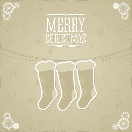 Background in retro style with christmas socks and place for text. Imitation paper. Soft colors.のイラスト素材