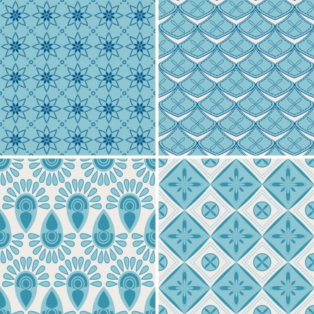 Set of four seamless floral pattern with geometric flowers  Can be used to fabric design, wallpaper, decorative paper, web design, etc のイラスト素材