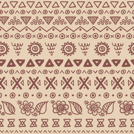 Tribal striped seamless pattern. Hand drawn aztec background. Soft colors. Can be used in fabric design for making of clothes, accessories; creating decorative paper, wrapping, envelope; in web design, etc.のイラスト素材