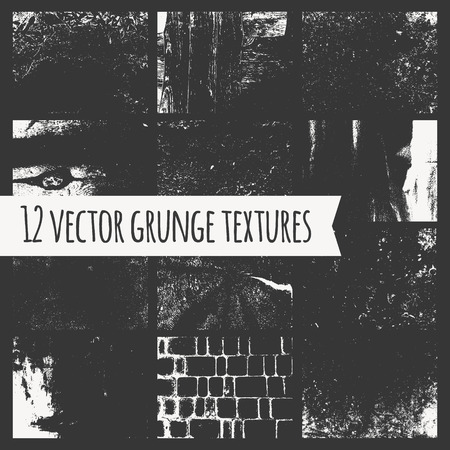 Set of different grunge textures, isolated on dark background. Vector. Abstract traced backgrounds for design.のイラスト素材
