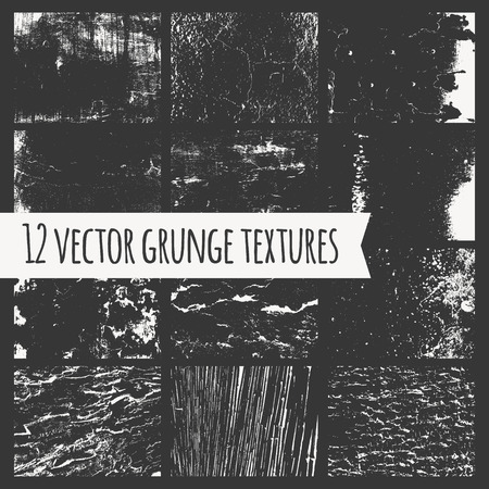 Set of different grunge textures, isolated on dark background. Vector. Abstract traced backgrounds for design.のイラスト素材
