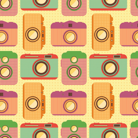 Seamless pattern with old cameras. Retro background.  Repeat pattern. Wrapping. Vector illustration.のイラスト素材