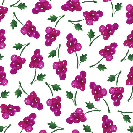 Watercolor seamless pattern with grapes on the white background. Hand drawn background. Vector illustration.のイラスト素材