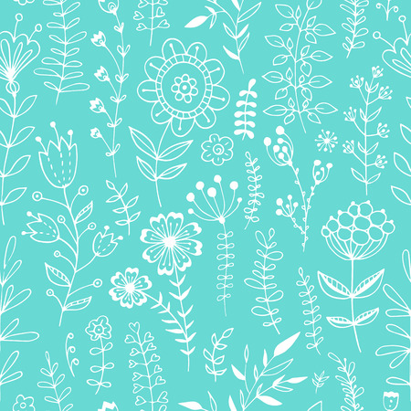 Floral seamless pattern. Flowers sketch. Beautiful floral background. Seamless pattern with hand drawn flowers for design projects. Nature wallpaper. Vector illustartion.のイラスト素材