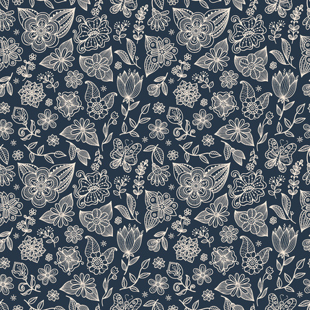 Seamless floral pattern. Hand drawn abstract flowers, modern background. Vector illustration.のイラスト素材