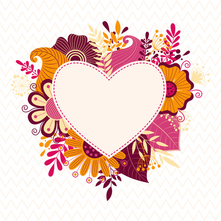 Valentine day background. Floral frame with heart and place for text. Romantic postcard, invitation. Vector illustration.のイラスト素材