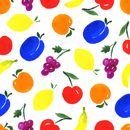 Watercolor seamless pattern with fruits on the white background. Hand drawn background. Vector illustration.のイラスト素材