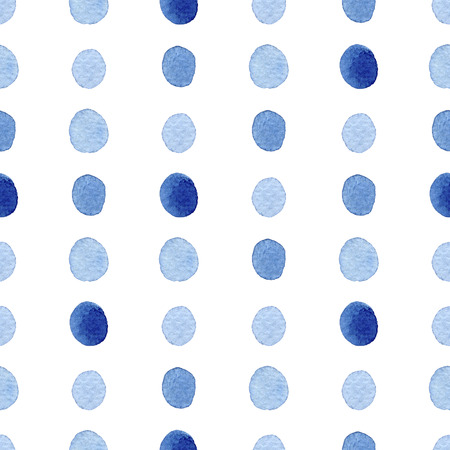 Watercolor seamless pattern with blue polka dots. Abstract modern background, illustration. Template for textile, wallpaper, wrapping paper, etc.の写真素材