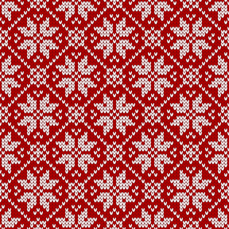 Winter sweater fairisle design. Seamless christmas and new year wool knitting pattern. Vector illustration with snowflakes. Holiday traditional background.のイラスト素材