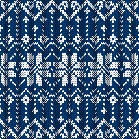 Winter sweater fairisle design. Seamless christmas and new year wool knitting pattern. Vector illustration with snowflakes. Holiday traditional background.のイラスト素材