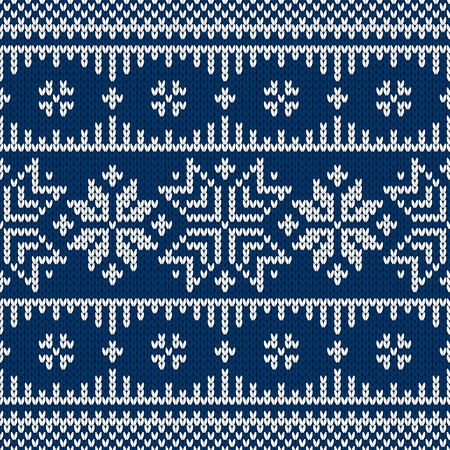 Winter sweater fairisle design. Seamless christmas and new year wool knitting pattern. Vector illustration with snowflakes. Holiday traditional background.のイラスト素材