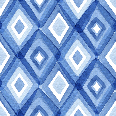 Watercolor seamless pattern with blue rhombus. Abstract modern background, illustration. Template for textile, wallpaper, wrapping paper, etc.の写真素材