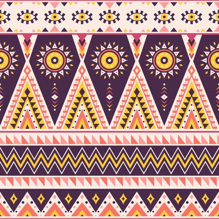 Tribal striped seamless pattern. Aztec geometric vector background. Can be used in textile design, web design for making of clothes, accessories, decorative paper, wrapping, envelope; backpacks, etc.のイラスト素材