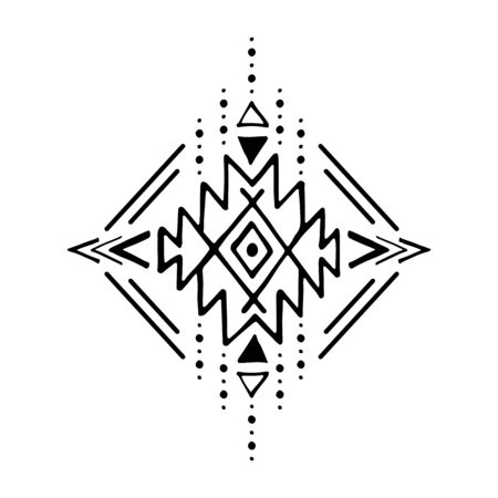 Aztec vector element, ethnic hand drawn ornament. Tribal design, geometric symbol for border, frame, tattoo, card, decorative paper. Navajo motif, isolated on white background.のイラスト素材