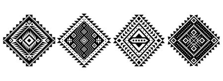Aztec vector elements. Set of ethnic ornaments. Tribal design, geometric symbols for tattoo, cards, decorative works. Navajo motifs, isolated on white background.のイラスト素材
