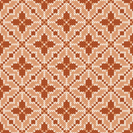 Scandinavian knitted seamless pattern. Norwegian native style sweater. Wool texture. Winter holiday background. Vector illustration with snowflakes.のイラスト素材