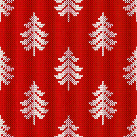 Winter traditional knitted pattern. Scandinavian style sweater. Seamless wool texture. Vector illustration with christmas trees. Holiday background.のイラスト素材