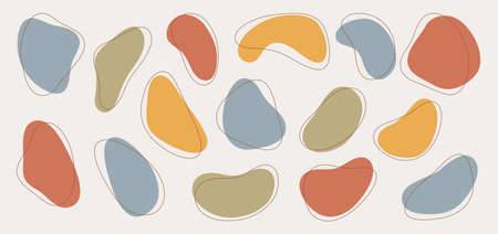 Organic shapes, editable stroke line. Abstract vector elements set, isolated on white. Hand drawn illustration. Templates for design social media posts, stories background, covers, posters, prints.のイラスト素材