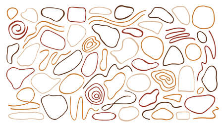Hand drawn organic abstract line shapes. Vector illustration in terracotta colors, isolated on white. Set of elements for design social media posts, stories background, covers, posters, prints.のイラスト素材