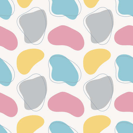 Organic shapes seamless pattern. Abstract hand drawn vector illustration with forms and lines, pastel colors. Background for prints, fabrics, posters, covers, social media posts.のイラスト素材