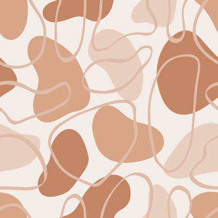 Organic shapes vector seamless pattern with lines. Hand drawn illustration. Abstract background for prints, fabrics, posters, covers, social media posts.のイラスト素材