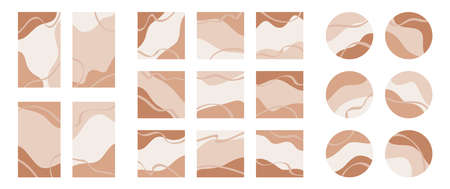 Templates with abstract organic shapes and lines for social media posts and stories, mobile apps. Round icons, square cards, posters with copy space for text. Trendy blog design vector Illustrations.のイラスト素材
