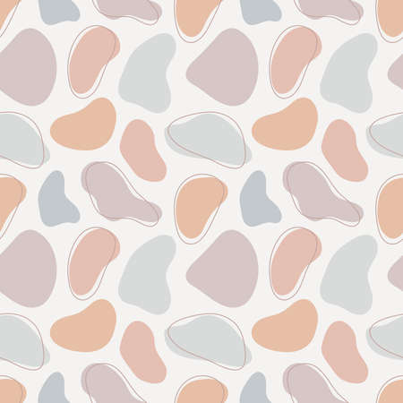 Abstract organic shapes vector seamless pattern with lines. Hand drawn illustration, pastel tones. Background for prints, fabrics, posters, covers, social media posts.のイラスト素材