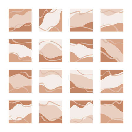 Card templates with abstract organic shapes and lines for social media stories, posts, mobile apps. Square backgrounds with copy space for text, beige tones. Trendy blog design vector Illustrations.のイラスト素材