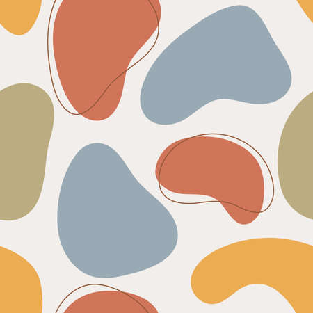 Organic shapes seamless pattern. Hand drawn vector illustration with abstract forms and lines, multicolored. Background for prints, fabrics, posters, covers, social media posts.のイラスト素材