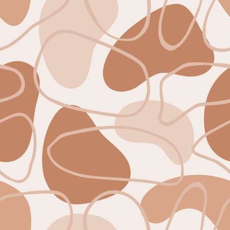Organic shapes seamless pattern. Hand drawn vector illustration with abstract forms and lines. Pastel colors. Background for prints, fabrics, posters, covers, social media posts.のイラスト素材