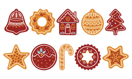Christmas gingerbread cookies set. Homemade traditional holiday baking. vector illustrationのイラスト素材