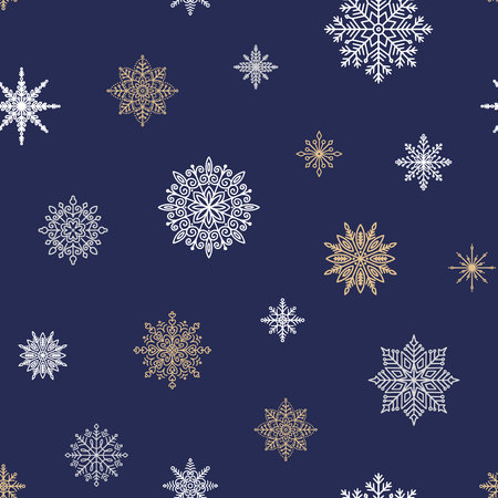 Winter seamless pattern with various snowflakes. Christmas snow background. season vector illustrationのイラスト素材