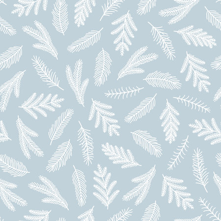 Christmas seamless pattern with various fir branches and snowflakes. Winter holiday background. vector illustrationのイラスト素材