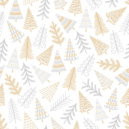 Seamless pattern with different Christmas trees. Traditional Xmas and New Year winter background. vector illustrationのイラスト素材