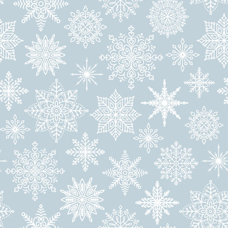 Winter seamless pattern with various delicate snowflakes. Christmas snow background. season vector illustrationのイラスト素材