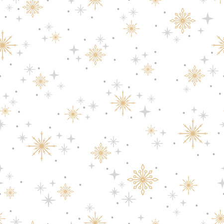 Winter seamless pattern with various delicate snowflakes. Christmas snow background. season vector illustrationのイラスト素材