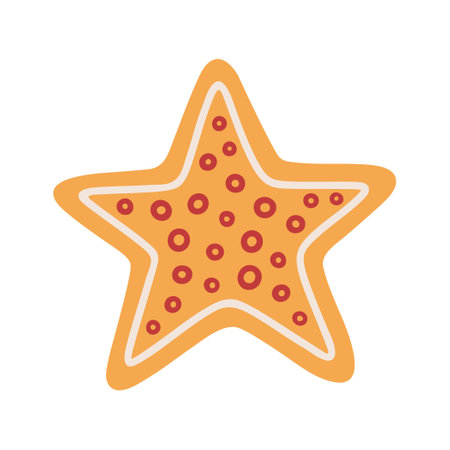 Christmas gingerbread cookie, vector Illustration. Star-shaped pastry with the ornament of icing. Homemade sweet holiday ginger baking, isolated on white.のイラスト素材