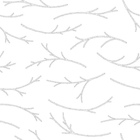 Seamless pattern with apricot branches. Vector illustration of spring fruit tree twigs. Floral print in modern line art style. Outline plant elementsのイラスト素材