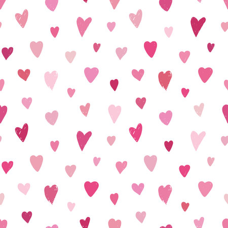 Seamless pattern of small pink hearts. Valentine's Day, love, romantic background. Hand-drawn illustration, vectorのイラスト素材