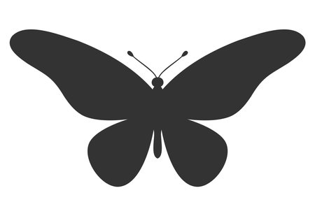 Butterfly black silhouette. Shape of butterfly wings, front view, tattoo template. Simple insect icon, vector illustrationのイラスト素材