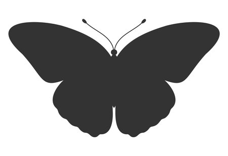 Butterfly black silhouette. Shape of butterfly wings, front view, tattoo template. Simple insect icon, vector illustrationのイラスト素材