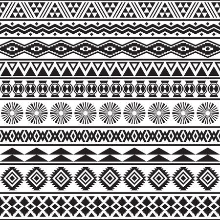 Aztec seamless black-white pattern. Native american background. Stylish navajo fabric. Tribal geometric vector illustration. Ethnic decoration texture. Modern fashion abstract wallpaperのイラスト素材