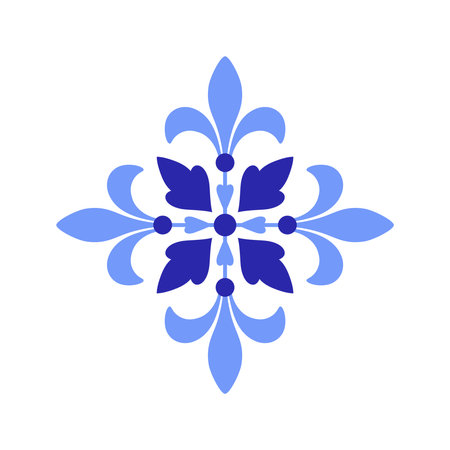 Mediterranean blue motif on white background. Traditional ethnic Portuguese, Moroccan, Spanish ornament, mosaic design. Vector illustrationのイラスト素材