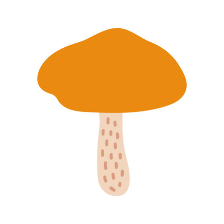 Mushroom, orange and beige colors. Simple vector autumn icon on white background. Forest poisonous wild fungus, flat style illustrationのイラスト素材
